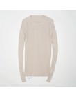 Sweter damski sweter Basic prążkowane bawełniane bluzki z dzianiny solidne wycięcie pod szyją podstawowy sweter swetry na długi 