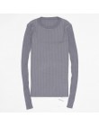 Sweter damski sweter Basic prążkowane bawełniane bluzki z dzianiny solidne wycięcie pod szyją podstawowy sweter swetry na długi 