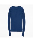 Sweter damski sweter Basic prążkowane bawełniane bluzki z dzianiny solidne wycięcie pod szyją podstawowy sweter swetry na długi 