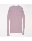 Sweter damski sweter Basic prążkowane bawełniane bluzki z dzianiny solidne wycięcie pod szyją podstawowy sweter swetry na długi 