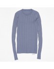 Sweter damski sweter Basic prążkowane bawełniane bluzki z dzianiny solidne wycięcie pod szyją podstawowy sweter swetry na długi 