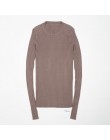 Sweter damski sweter Basic prążkowane bawełniane bluzki z dzianiny solidne wycięcie pod szyją podstawowy sweter swetry na długi 