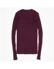 Sweter damski sweter Basic prążkowane bawełniane bluzki z dzianiny solidne wycięcie pod szyją podstawowy sweter swetry na długi 