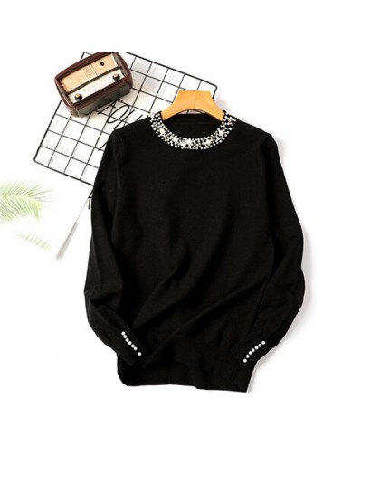 Tataria sweter z długim rękawem dla kobiet perłowy sweter z koralikami swetry damskie sweter z perłami Knitting kobieta solidny 