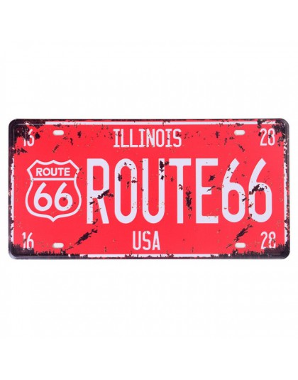Klub ścienny garaż USA Vintage Metal malarstwo tabliczka emaliowana plakietki emaliowane Route 66 numer samochodu tablica rejest