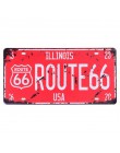 Klub ścienny garaż USA Vintage Metal malarstwo tabliczka emaliowana plakietki emaliowane Route 66 numer samochodu tablica rejest