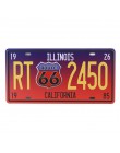 Klub ścienny garaż USA Vintage Metal malarstwo tabliczka emaliowana plakietki emaliowane Route 66 numer samochodu tablica rejest