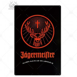 Jagermeister metalowy znak znaki blaszane metalowa płytka tablica metalowa Vintage Pub Bar człowiek jaskinia dekoracje ścienne