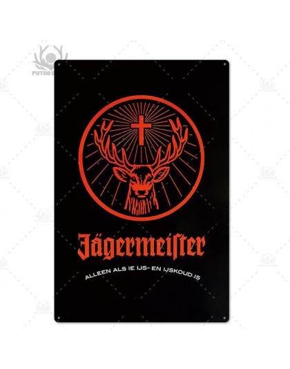 Jagermeister metalowy znak znaki blaszane metalowa płytka tablica metalowa Vintage Pub Bar człowiek jaskinia dekoracje ścienne