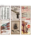 Pistolety Vintage znak puszka tablica metalowa Vintage Retro metalowy znak dekoracje ścienne dla człowieka jaskinia pistolet skl