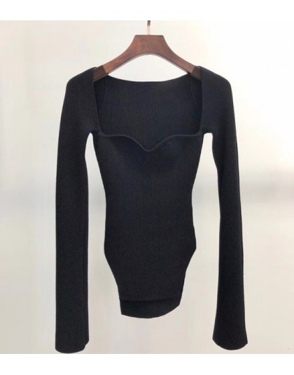 Klasyczny elegancki sweter damski młodzieżowy z prążkowanej dzianiny geometryczny luźny z długim rękawem