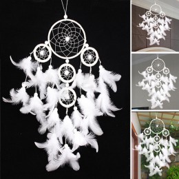 Nowo duży Dreamcatcher dzwonek wietrzny biały łapacz snów z piórami ozdoba wisząca do samochodu 5 okrągły Home Decor prezent