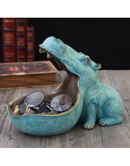 VILEAD 22cm żywica Hippo figurki brelok pulpit dekoracji akcesoria do domu ganek pilot zdalnego sterowania przechowywania zwierz