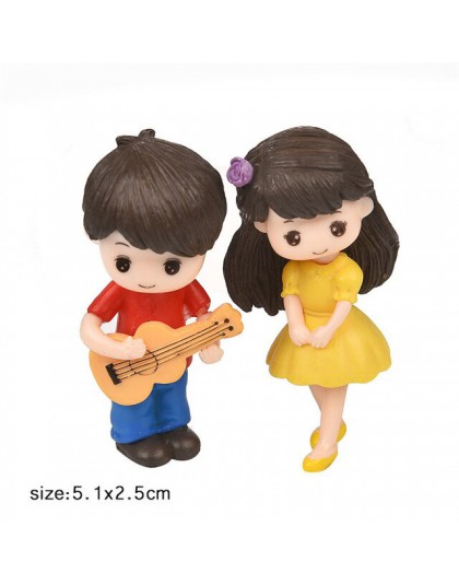 1 para śliczne miłośników para figurki miniaturowe rzemiosło z gitarą Ornament bajki wystrój ogrodu akcesoria do dekoracji domu