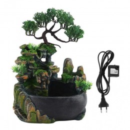 Piękna figurka z drzewem bonsai i fontanną nowoczesna ozdobna awangardowa dekoracyjna