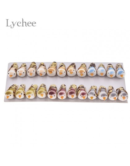 Lychee 24 sztuk/zestaw Mini pianki sztuczne ptaki piękne kolorowe fałszywe ptaki miniatury dekoracje do domu na imprezę losowe z