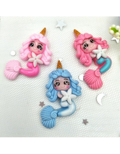 10 sztuk/partia nowy kawaii flatback żywica jednorożec syrenka księżniczka cabochons akcesoria symulowane polimeru gliny cartoon