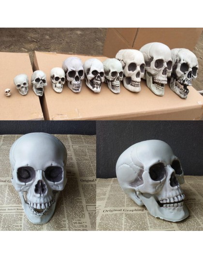 Dekoracyjny Model czaszki sztuczne tworzywo sztuczne straszny czaszka szkielet z horroru Halloween rekwizyty do dekoracji Party 