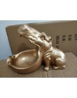Efektowna awangardowa figurka hipopotam ceramiczna ozdobna dekoracyjna z tacą na klucze biżuterię słodycze