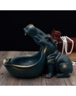 Efektowna awangardowa figurka hipopotam ceramiczna ozdobna dekoracyjna z tacą na klucze biżuterię słodycze