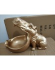 Efektowna awangardowa figurka hipopotam ceramiczna ozdobna dekoracyjna z tacą na klucze biżuterię słodycze