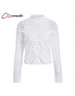 Conmoto Fashion białe swetry z wycięciami damskie 2019 jesienno-zimowa w stylu casual, cienka krótka bluzki z dzianiny damskie e