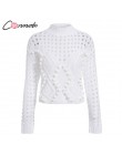 Conmoto Fashion białe swetry z wycięciami damskie 2019 jesienno-zimowa w stylu casual, cienka krótka bluzki z dzianiny damskie e