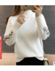 Wysokiej jakości kobiety moda 2018 sweter z golfem kobiety top kobieta z długim rękawem ciepłe swetry haftowane dziergany sweter