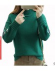 Wysokiej jakości kobiety moda 2018 sweter z golfem kobiety top kobieta z długim rękawem ciepłe swetry haftowane dziergany sweter