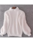 2020 Winter New Fashion zagęszczony ciepły golf moherowy damski sweter z poszerzanymi rękawami Casual Solid Color Slim prosty sw