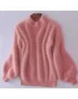 2020 Winter New Fashion zagęszczony ciepły golf moherowy damski sweter z poszerzanymi rękawami Casual Solid Color Slim prosty sw