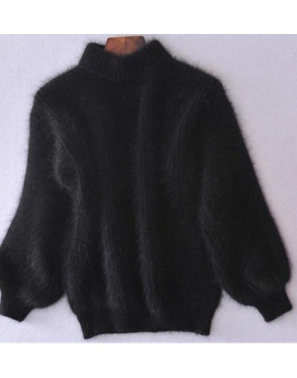 2020 Winter New Fashion zagęszczony ciepły golf moherowy damski sweter z poszerzanymi rękawami Casual Solid Color Slim prosty sw