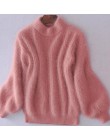 2020 Winter New Fashion zagęszczony ciepły golf moherowy damski sweter z poszerzanymi rękawami Casual Solid Color Slim prosty sw