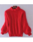 2020 Winter New Fashion zagęszczony ciepły golf moherowy damski sweter z poszerzanymi rękawami Casual Solid Color Slim prosty sw