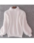 2020 Winter New Fashion zagęszczony ciepły golf moherowy damski sweter z poszerzanymi rękawami Casual Solid Color Slim prosty sw