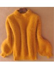 2020 Winter New Fashion zagęszczony ciepły golf moherowy damski sweter z poszerzanymi rękawami Casual Solid Color Slim prosty sw