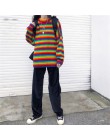 Kobieta koreański Harajuku Hong Kong o smaku luźny sweter w paski damskie swetry japoński Kawaii Ulzzang odzież dla kobiet