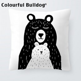 Niestandardowe czarno-białe obicia na poduszki zwierzęta kreskówkowe Kid rzuć poduszka ręcznie malowane lew Home Decor geometryc