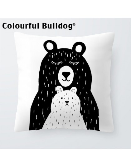 Niestandardowe czarno-białe obicia na poduszki zwierzęta kreskówkowe Kid rzuć poduszka ręcznie malowane lew Home Decor geometryc