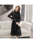 Czarne ubrania Vintage wiosna Lady długa szyfonowa sukienka 2019 nowy koreański moda kobiety długi rękaw Polka Dot sukienka plis
