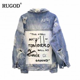 RUGOD płaszcz typu basic bombowce tkanina w stylu vintage Patchwork kurtka dżinsowa kobiet kowbojski dżins 2019 jesień postrzępi