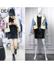 DEAT 2019 zima owcze futro skręcić w dół kołnierz pełne rękawy denim niebieski patchwork łączone ubrania drukowany napis płaszcz