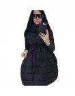 Płaszcz zimowy kobiety spódnica Parka moda Bowknot talia średni długi stojak kołnierz bawełny wyściełane ciepłe kurtki Chaqueta 