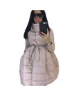 Płaszcz zimowy kobiety spódnica Parka moda Bowknot talia średni długi stojak kołnierz bawełny wyściełane ciepłe kurtki Chaqueta 