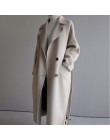 Zimowa beżowa elegancka mieszanka wełny kobiety koreański moda czarne długie kurtki Vintage minimalistyczny wełniany płaszcz wie