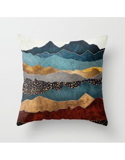 Geometryczne górskie szczyty Sun Whale kreatywna poduszka pokrywa krajobraz biuro salon obejmuje dekoracje Home Decor 45x45cm