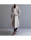 Zimowa beżowa elegancka mieszanka wełny kobiety koreański moda czarne długie kurtki Vintage minimalistyczny wełniany płaszcz wie