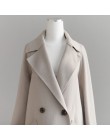 Zimowa beżowa elegancka mieszanka wełny kobiety koreański moda czarne długie kurtki Vintage minimalistyczny wełniany płaszcz wie