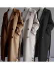 Zimowa beżowa elegancka mieszanka wełny kobiety koreański moda czarne długie kurtki Vintage minimalistyczny wełniany płaszcz wie