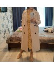 Zimowa beżowa elegancka mieszanka wełny kobiety koreański moda czarne długie kurtki Vintage minimalistyczny wełniany płaszcz wie